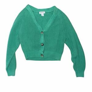 Monkl 100% cotton Kelly green cropped cardigan sweater button front small preppy